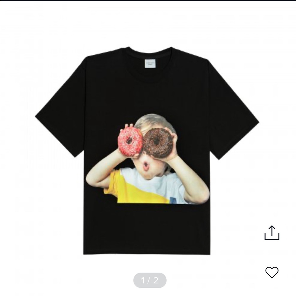 acmé de la vie iconic black shirt with baby face and donuts